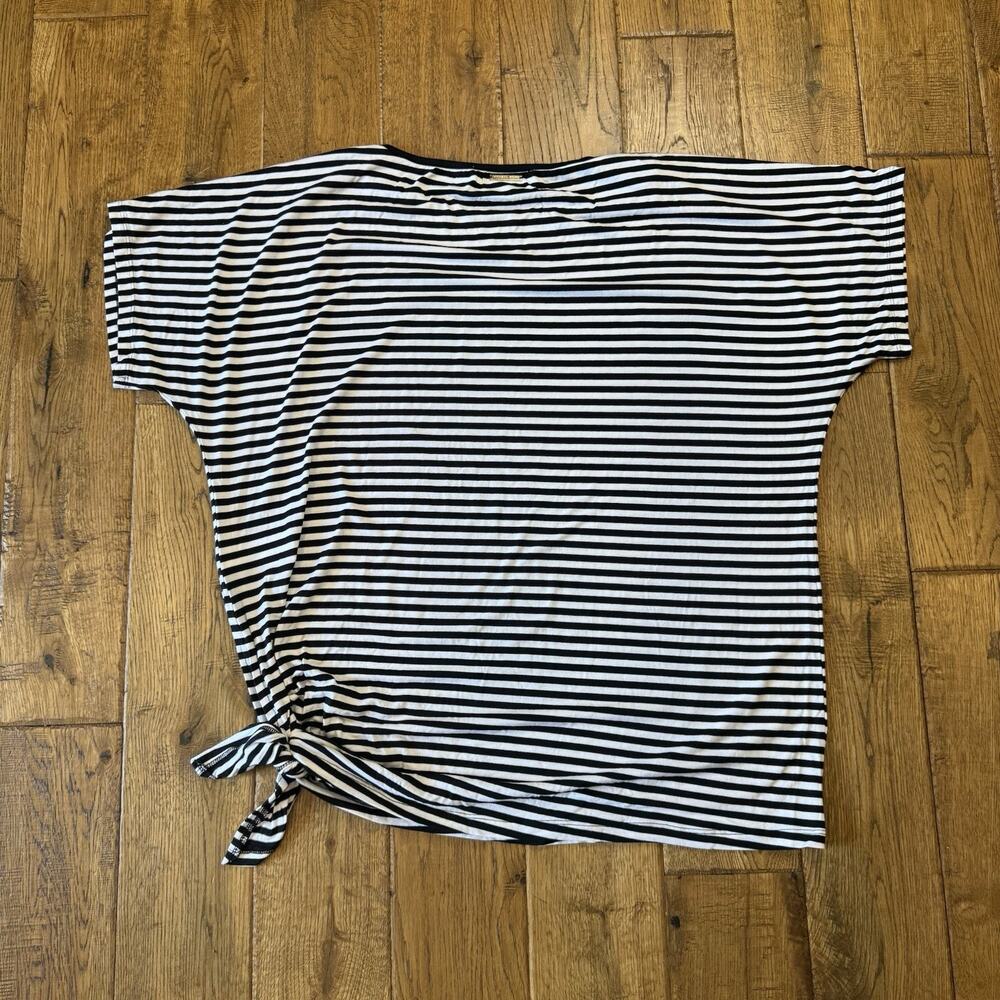 Michael Kors Striped Women's Shirt Blouse Size L Short Sleeve Shirt Side Tie - Picture 6 of 6